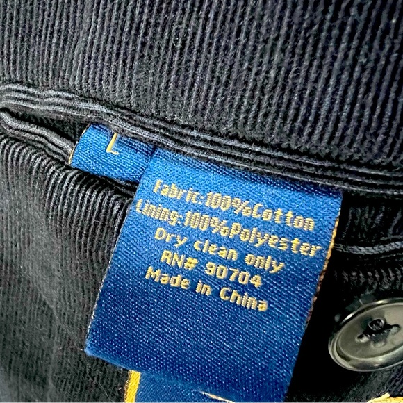 T Harris London Mens Jacket Size Large Corduroy Navy Blue with Emblem - Picture 11 of 12